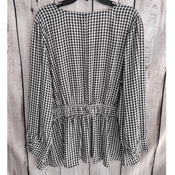 Lane Bryant Black & White Houndstooth VNeck Long Sleeve Peplum Blouse 22 3X Plus - Picture 7 of 13